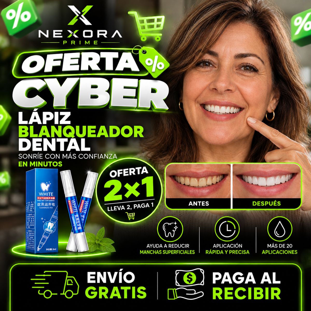 🦷¡DIENTES MÁS BLANCOS EN MINUTOS!✨+Envío Gratis🏡🚚